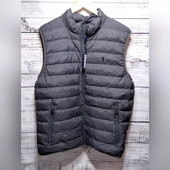 Polo Ralph Lauren XL Blue Duck Down Vest Full Zip Interior Pockets - Picture 1 of 7